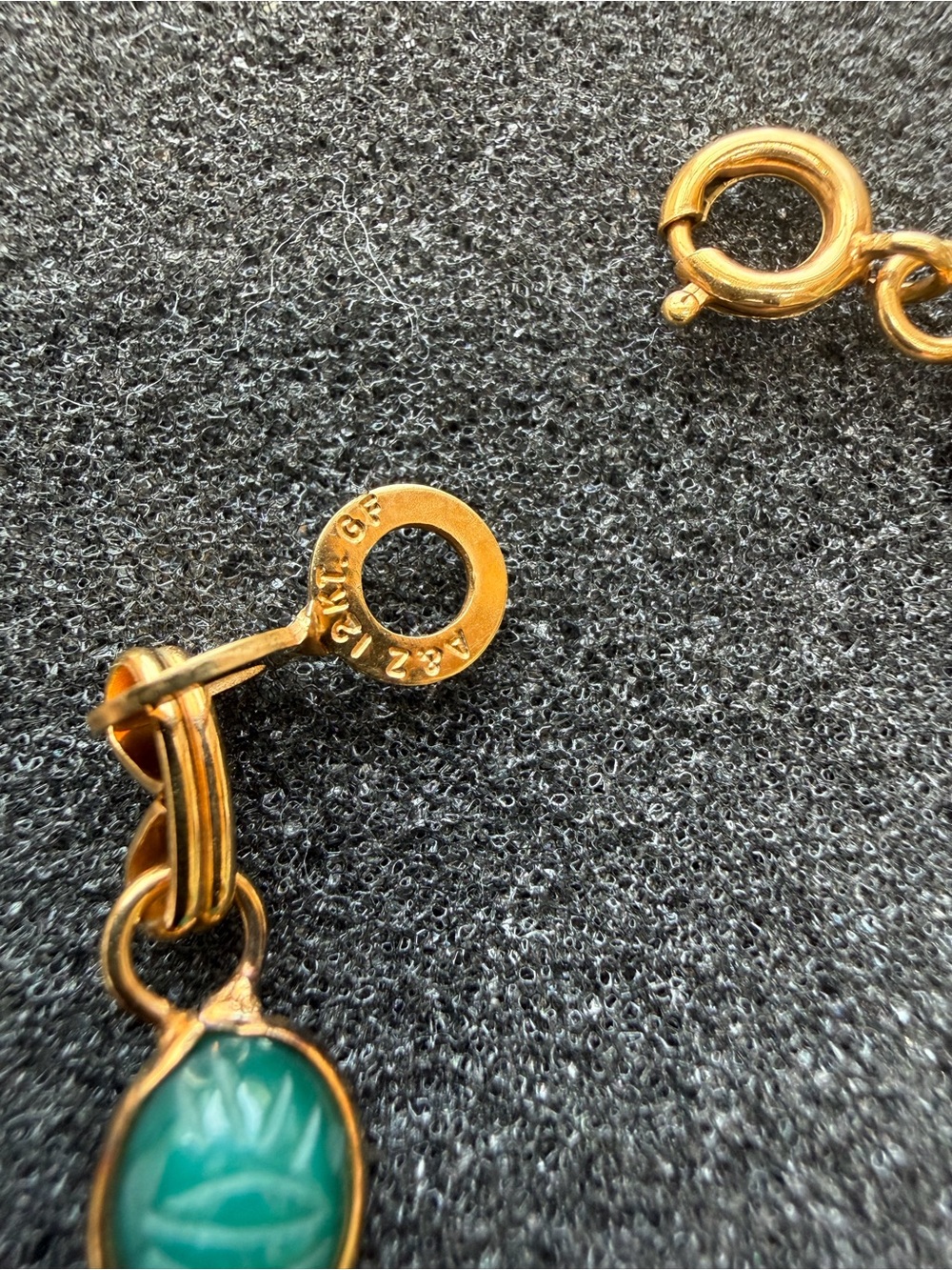12k Gold Filled Jade Scarab Bracelet - Picture 7 of 7